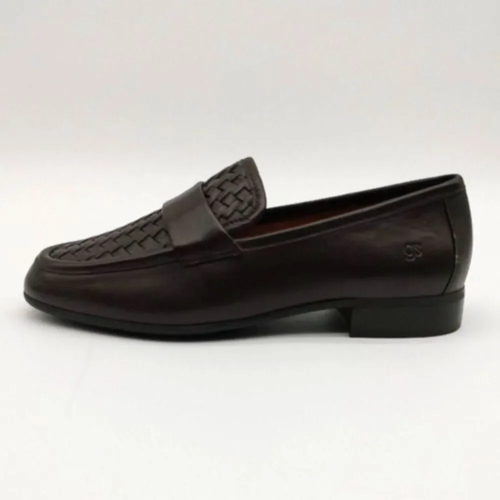 Gentle Souls Women's 8M Chocolate Leather Crew Woven Vamp Detailed Loafer Flats